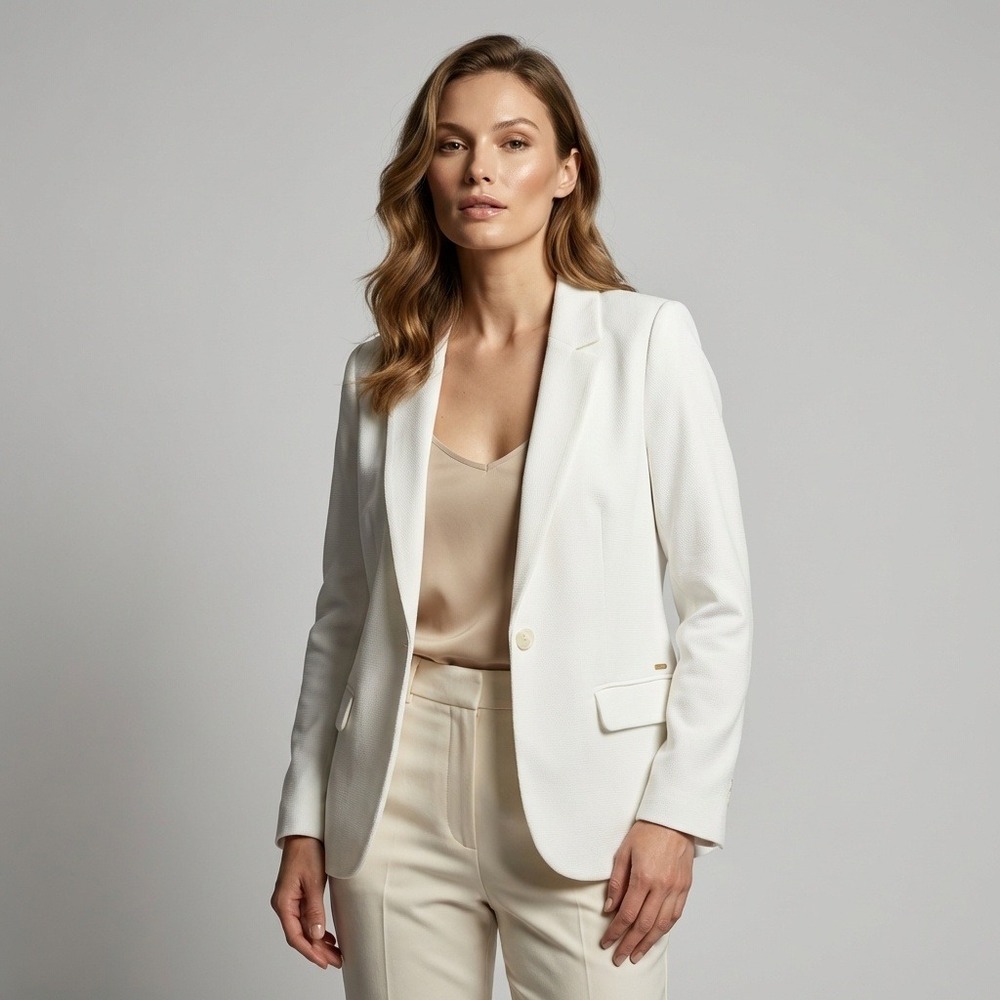 Scotch & Soda Amsterdam Summer Edition White Textured Blazer Womens Large Cream